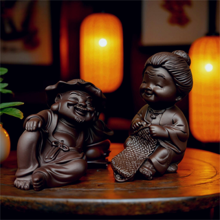 Lying shadow (youzai xianweng) tea pet chinese desktop tea pet lucky crafts decoration laughing buddha maitreya buddha statue youzai xianweng (painted color) length 10cm