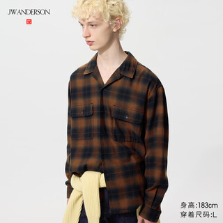 Uniqlo cooperation men's and women's soft cotton open collar loose plaid shirt long sleeve 25 new style 480803 36 brown l