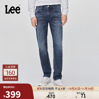 Lee25 autumn and winter new 723 slim mid-waist straight five-pocket dark blue men's jeans dark blue 33