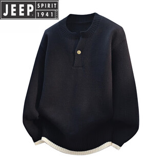 Jeep spirit jeep henry collar plush thick sweater men's autumn and winter 2025 new loose lazy style boys' sweater we25683 black m