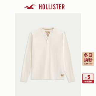Hollister25 new autumn and winter couple cotton logo henry collar long-sleeved t-shirt men and women 324-5679 milk white m (180/100a)