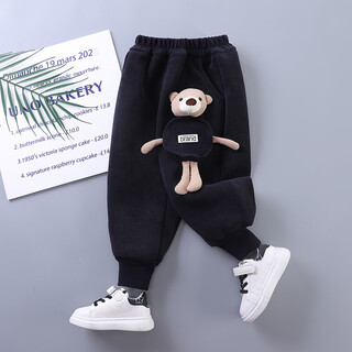 巧虎儿童加绒裤子秋冬款男女童卫裤一体绒休闲裤小宝宝保暖长裤潮冬装 藏青色YMR立体小熊绒裤 cm 80