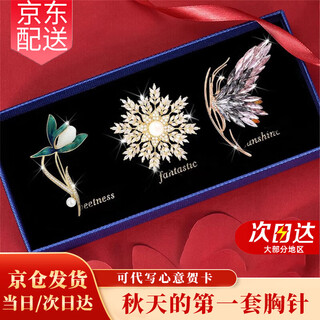 Ancient brooch, high-end women's exquisite niche corsage gift box, light luxury and elegant pin, silk scarf buckle birthday gift for women, practical high-end brooch three-piece set, exquisite gift box