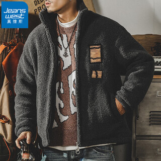 Jeanswest american retro lamb velvet jacket men's winter loose thickened cotton coat polar fleece cold-proof cotton jacket trendy brand cotton jacket for men high-end gray 2xl suitable for 180-200jin jin equals 0.5 kg