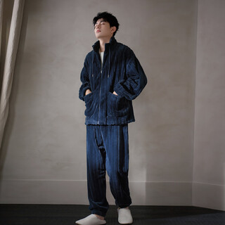 Mrs. slee sleep tight pajamas couple wear for one man and one woman winter coral velvet thickened velvet zipper simple warm wearable home clothes qhr96122-men's l