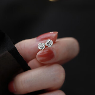 Pumanzhuji 999 golden rose earrings, autumn and winter light luxury, new year's new style, white fungus, small rose earrings, silver pair