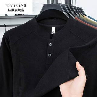 Fr.yh.zh minruo customized men's wear 2025 autumn new henley collar sweatshirt men's american spliced long sleeve. t-shirt bottoming shirt black light luxury 3xl recommended weight 170-190jin jin is equal to 0.5 kg