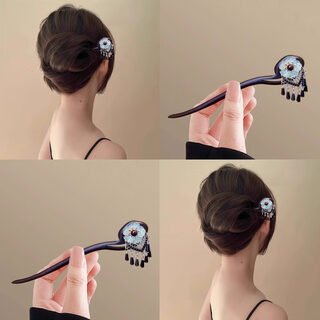 Pei nanwei's temperament flower ebony hairpin for women, ancient style and high-end tassel hairpin, new chinese style hairpin, hanfu headdress, small flower tassel - 1 piece of sandalwood hairpin