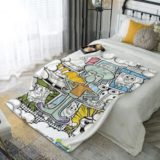 Spongebob cute cartoon pattern flannel blanket dormitory office dual-use nap blanket gt-6 70cm*100cm single layer small size-leg blanket