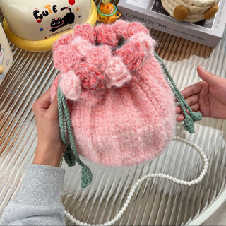 Songce gradient bouquet rose bag woolen crochet bouquet bucket diy crossbody bag homemade gift for girlfriend and best friend material package gradient rose bouquet bag + pearl strap full set of material package + tools + tutorial