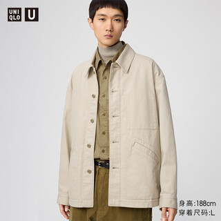 Uniqlo cooperation men's and women's loose denim jacket washed product outer jacket 25 autumn and winter 480920 30 light beige l /175/100a