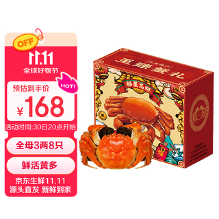 Live crab fisherman's master hairy crab whole female 3.0-3.3 liang 8 pieces full weight fresh crabs with rope removed in stock fresh aquatic seafood gift box