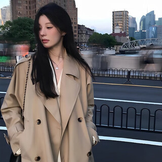 Luge li trench coat women's khaki spring and autumn women's 2025 new tall korean style autumn coat mid-length high quality khaki trench coat m
