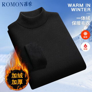 Romon thick velvet warm half turtleneck winter men's long-sleeved sweater top men's black xl