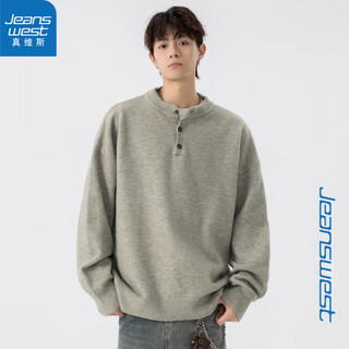 Jeanswest sweater henry collar old money style sweater for boys autumn 2025 new warm loose versatile casual sweatshirt autumn light gray xl