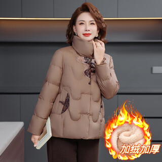 Yu zhaolin (yuzhaolin) middle-aged and elderly women's mother's winter clothing chinese style chinese style plus velvet thickened down cotton coat women's stand-up collar cotton-padded jacket khaki 2xl recommended 110-125jin jin equals 0.5 kg