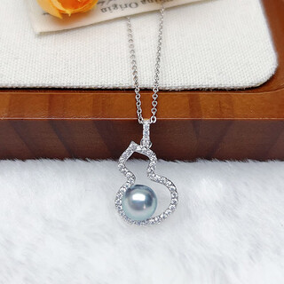 Zhenyue jewelry akoya seawater pearl pendant zhenduo ma gray necklace s925 silver gourd pendant single 8-9mm seawater pearl gourd style (silver chain free)