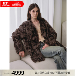 Fu zhien tropical monsoon black label light luxury soft gold v-neck straight small lake sheep fur one-piece fur jacket milk brown s