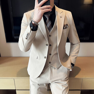 Ax armani british style light khaki suit men's suit wedding dress engagement high-end groom's suit men's khaki (suit + pants) free tie xl