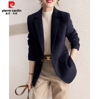 Pierre cardin 2025 winter new slim fit wool suit jacket women's slim, warm and versatile wool suit navy m suitable for 100-115 jin jin equals 0.5 kg