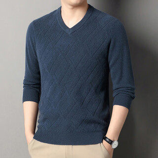 Deer king optim cashmere sweater high-end brand men's sweater autumn and winter v-neck knitted bottoming sweater 100 pure cashmere thickened and warm qinglan l 170 recommended weight 120-140jin jin equals 0.5 kg