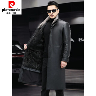 皮尔卡丹（pierre cardin）头层牛皮整貂内胆派克服男长款过膝真皮大衣水貂皮毛一体皮草外套 黑色 3XL 185/96A 尺码