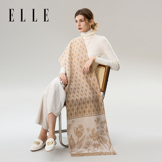 Elle 100% sheep wool floral jacquard scarf women's autumn and winter fashion new warm dual-purpose scarf gift box
