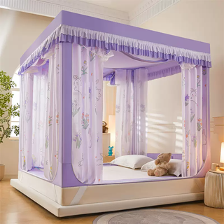 Yusenyi's new children's anti-fall mosquito net, full-bottomed baby home bed curtain, one-piece bed curtain zipper, no installation required, mongolian huazong bunny back bottom model, class a thickened splicing-free bracket + five-sided super shading, 1-1.2m bed width 1.2m, length 1.9m