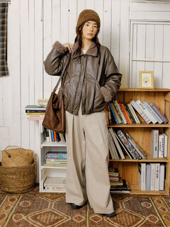 Octopusme octopus home 11/10 20 o'clock new pu fur collar down jacket coffee color l