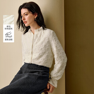 Inman palace style brushed knitted lace shirt 2025 winter women's new lantern sleeve shirt off-white m