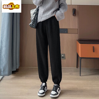 Early diameter sports pants for women, autumn and winter fleece pants, 2025 new thickened warm cotton pants, leggings, radish harem sweatpants 10265 black regular style m recommendation 99-110jin jin is equal to 0.5 kg