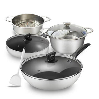 Cooker king yabai five-piece non-stick pan set 24cm stainless steel soup pot steaming grid set tz05yb yabai five-piece set tz05yb