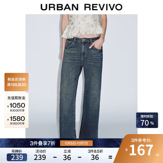 Ur2025 new autumn women's denim resurgence retro washed wide-leg denim trousers uwm850208 haze blue 27