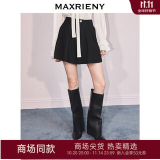 MAXRIENY【商场同款】千金日常感穿搭高腰抽褶A字阔腿短裤女25冬 黑色 S