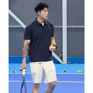 Black fake two piece right shoulder short sleeve men's polo shirt american sports henley shirt heavyweight t-shirt waffle half sleeve black m m recommended 105-120jin jin is equal to 0.5 kg