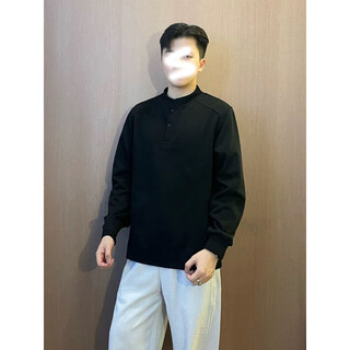 7 excellent products henry collar sweatshirt men's autumn and winter new fashion brand heavyweight polo shirt loose shoulder jacket top men lhfs-cx81 black m