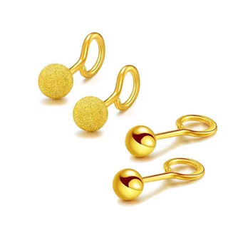 Buhesytkzd old phoenix 999 pure gold pure silver earrings small gold beads 3d hard gold silver-coated smooth round beads 5g earrings curved hook seven gold-coated silver smooth small ear hooks 1.3g collect to get a certificate + receipt + gift box