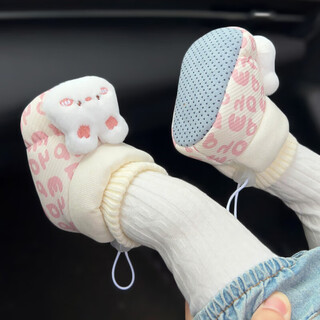 接运猫婴儿鞋子0-6个月冬季不掉跟婴儿鞋子袜冬季0-1岁新生儿加绒加厚保 粉色(字母袜口棉鞋-暖兔) 11.5 S 内长11.5cm 建议0-7个月宝宝
