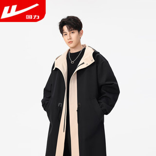 Warrior fake two-piece coat men's mid-length windbreaker jacket men's autumn and winter british style thickened hooded cloak jacket black m
