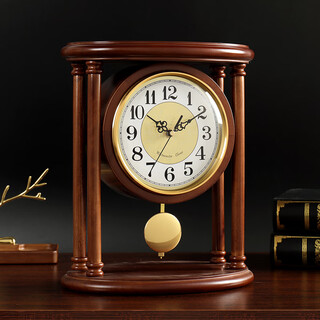 Hanshi (hense) european retro table clock living room solid wood table clock office display clock simple atmospheric quartz clock hd382 brown solid wood column