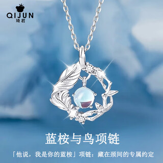 Qijun blue eucalyptus and bird s925 silver necklace girls silver pendant anniversary birthday gift for girlfriend and wife