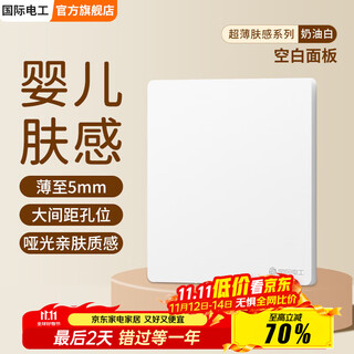 国际电工开关插座面板超薄肤感86型暗装墙壁电源面板奶油白色亚克力大板 空白面板【奶油白】