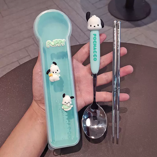 Yusenyi genuine sanrio 304 stainless steel portable tableware single child cartoon chopsticks spoon office worker genuine pacha dog (free three-dimensional stickers)