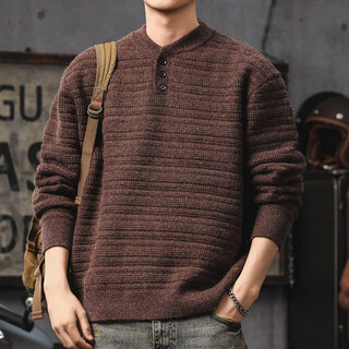 Mr.25 sweater men's 2025 autumn and winter new warm pullover bottoming sweater high-end henley collar lazy style jacket floral brown m