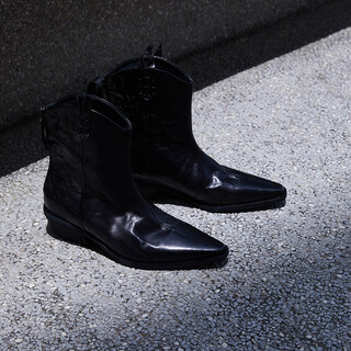 Le murmurele murmure original ankle boots, north american wrinkled buffalo leather heavy craftsmanship, v-mouth thick heel short boots, boots for women, black licorice, black licorice 37