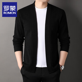 Romon high-end wool sweater men's knitted cardigan spring and autumn new solid color fashion versatile casual black sweater jacket black xl recommended 130-150jin jin equals 0.5 kg