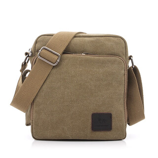 Men's shoulder bag new canvas crossbody backpack retro military fan bag business trip with card slot multi-layer functional bag khaki