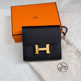 Hermes (hermes) second-hand 95 new hermes (hermes) black gold kangkang wallet short epsom leather d-engraved accessories dust-proof box