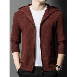 Erdos ordos autumn and winter knitted cardigan men's wool jacket high-end hooded casual wool sweater versatile knitted pu'er brown xl 180