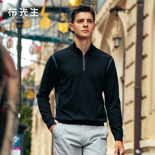 Mr. bu's fashionable contrasting color half-high zipper stand collar woolen sweater 2025 autumn and winter new versatile sweater base layer bt16892 piano black l (175)